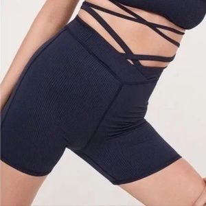 NWT- FOR LOVE & LEMONS Chloe Midnight Blue Ribbed Waist Wrap Biker Shorts